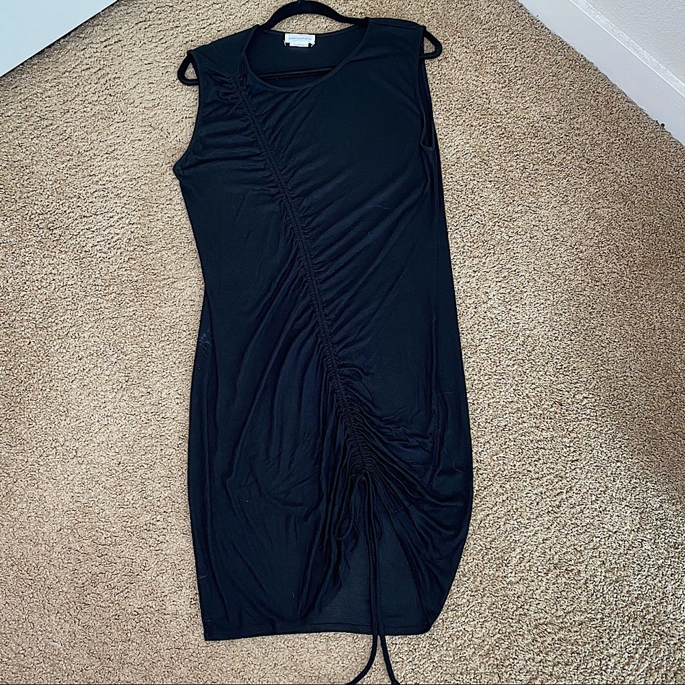 LOVERS AND FRIENDS BLACK RIBBED KNIT RUCHE DRESS XL